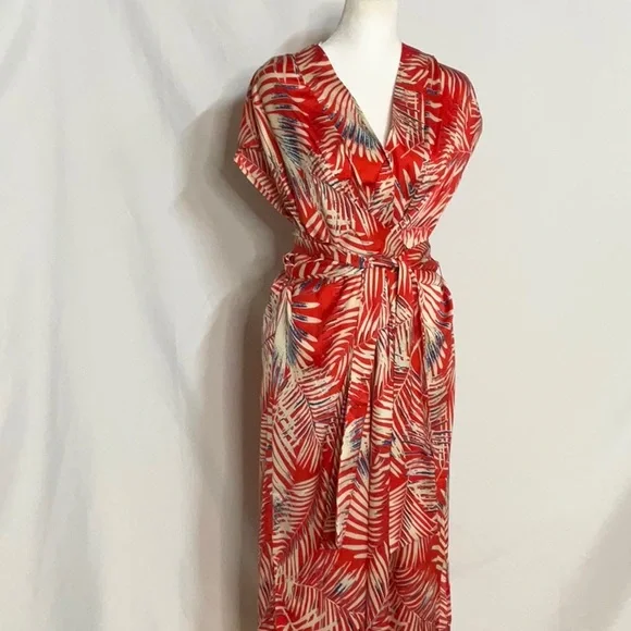 Cupshe | Dresses | Cupshe Red Cream Blue Leaf Print Midi Dress | Poshmark